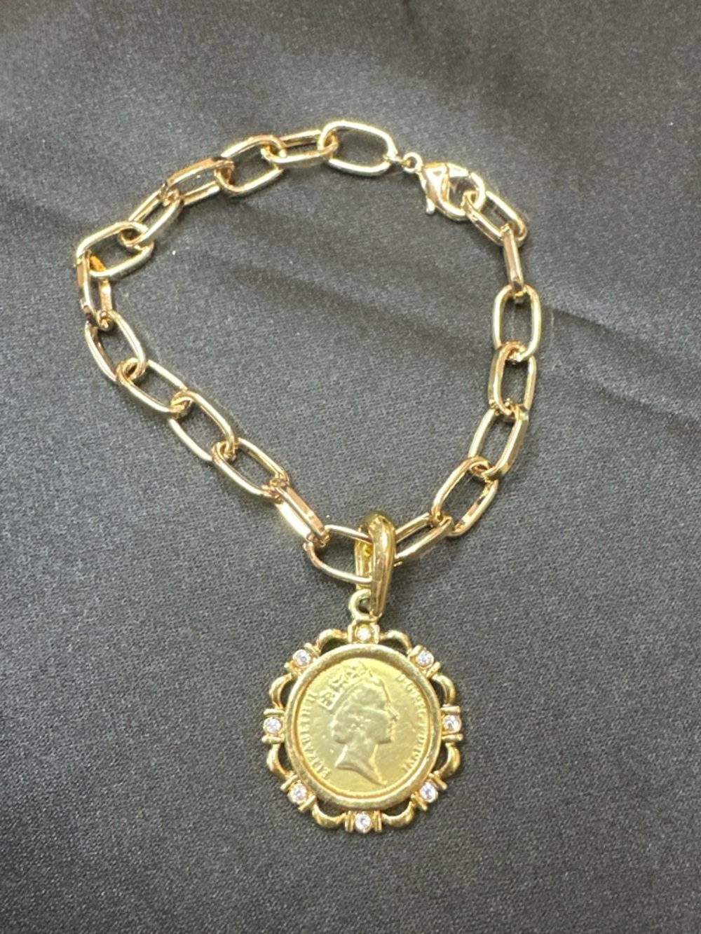 Gold Chain Bracelet with Coin Pendant - Women's Jewelry